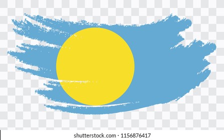 Grunge brush stroke with PALAU national flag. Watercolor painting flag,poster, banner of the national flag. Style watercolor drawing. Vector isolated on transparent background.