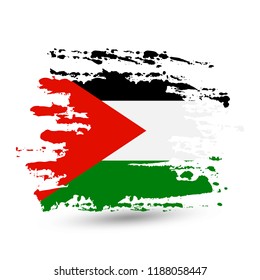 Grunge brush stroke with Palestine national flag. Style watercolor drawing. Vector isolated on white background.