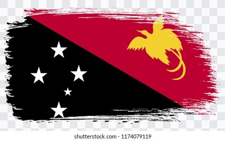 Grunge brush stroke with PAPUA NEW GUINEA national flag. Watercolor painting flag,poster, banner of the national flag. Style watercolor drawing. Vector isolated on transparent background