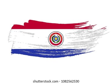 Grunge brush stroke with Paraguay national flag. Watercolor painting flag of Paraguay. Symbol, poster, banne of the national flag. Style watercolor drawing. Vector Isolated on white background.