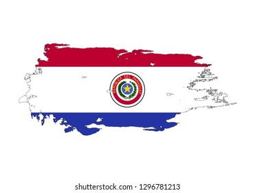 Grunge brush stroke with Paraguay national flag. Watercolor painting flag. Symbol, poster, banner. Vector Isolated on white background.
