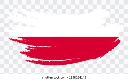 Grunge brush stroke with POLAND national flag. Watercolor painting flag,poster, banner of the national flag. Style watercolor drawing. Vector isolated on transparent background.