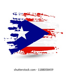 Grunge brush stroke with Puerto Rico national flag. Style watercolor drawing. Vector isolated on white background.