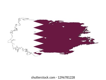 Grunge brush stroke with Qatar national flag. Watercolor painting flag. Symbol, poster, banner. Vector Isolated on white background.