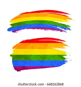 Grunge brush stroke with rainbow flag, LGBT community sign isolated on white