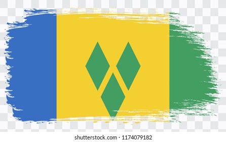 Grunge brush stroke with SAINT VINCENT national flag. Watercolor painting flag,poster, banner of the national flag. Style watercolor drawing. Vector isolated on transparent background