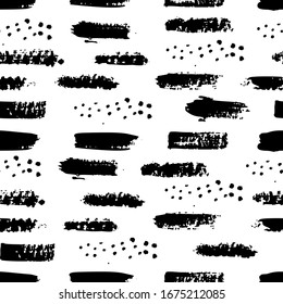 Grunge brush stroke seamless pattern. Abstract texture hand drawn with a ink. Vector Monochrome Scandinavian background of horizontal strips in a simple style for print on textiles, paper, t-shirts