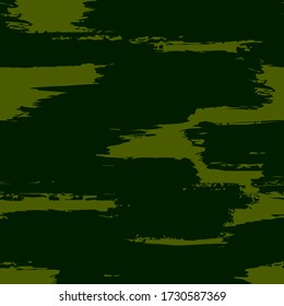 Grunge brush stroke seamless pattern. Organic, natural camouflage texture. Hand drawn black ink, paint smears print. Freehand artistic modern background. Vector 