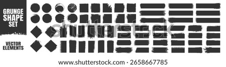 Grunge brush stroke set, ink splashes, frames, freehand textures and abstract shapes. Dirty artistic elements for text and design on transparent background.