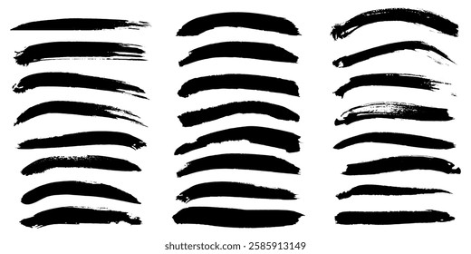 Grunge Brush Stroke Set Vector Illustration. Hand Drawn Paint Brush Stroke Textures for Ink Paint, Graphic Design, Dirt Elements, Texture. Trendy Dirty Brush Collection