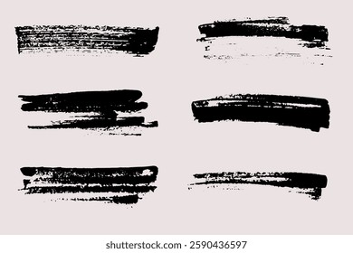 Grunge Brush Stroke Set Vector Illustration. Hand Drawn Paint Brush Stroke Textures for Ink Paint, Graphic Design, Dirt Elements, Texture. Trendy Dirty Brush Collection. Not AI