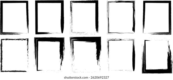 Conjunto de formas de traçado do pincel Grunge - círculos desenhados à mão, quadrados, pincel de tinta, retângulos, quadros e texturas de tinta para design