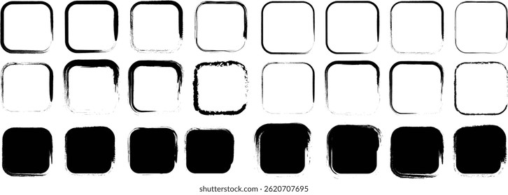 Grunge Brush Stroke Shape Set - Círculos dibujados a mano, cuadrados, pincel de pintura, rectángulos, marco y texturas de tinta para el diseño