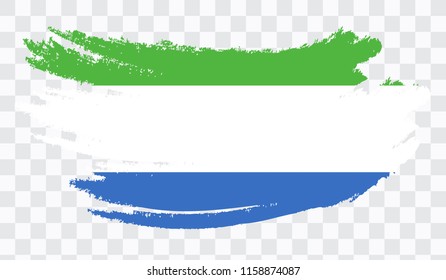 Grunge brush stroke with SIERRA LEONE national flag. Watercolor painting flag,poster, banner of the national flag. Style watercolor drawing. Vector isolated on transparent background.