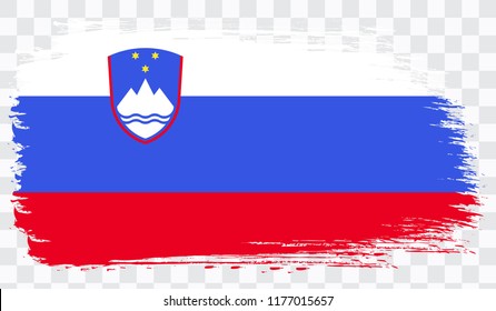 Grunge brush stroke with SLOVENIA national flag. Watercolor painting flag,poster, banner of the national flag. Style watercolor drawing. Vector isolated on transparent background