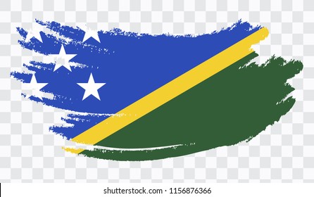 Grunge brush stroke with SOLOMON ISLANDS national flag. Watercolor painting flag,poster, banner of the national flag. Style watercolor drawing. Vector isolated on transparent background.