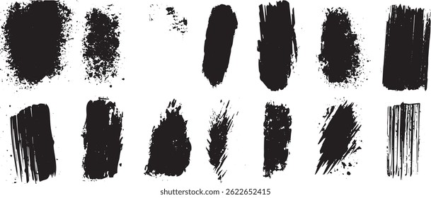 Grunge Brush Stroke and Splatter Texture Set, Abstract Ink Blots and Paint Smears Collection