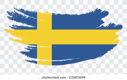 Grunge brush stroke with SWEDEN national flag. Watercolor painting flag,poster, banner of the national flag. Style watercolor drawing. Vector isolated on transparent background.