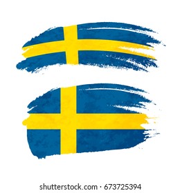 Grunge brush stroke with Sweden national flag isolated on white