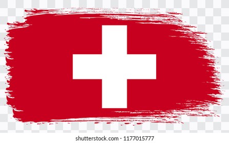 Grunge brush stroke with SWITZERLAND national flag. Watercolor painting flag,poster, banner of the national flag. Style watercolor drawing. Vector isolated on transparent background