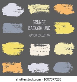 Grunge brush stroke texture backgrounds vector collection, set of paint dabs, splashes design. Brushstroke rough painted elements, splats, stains. Banner, tag or label watercolor splash backgrounds.