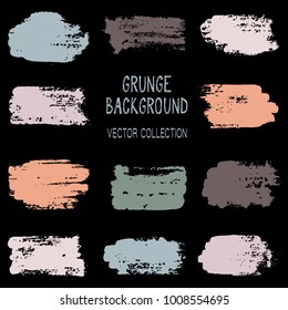 Grunge brush stroke texture backgrounds vector collection, set of paint dabs, splashes design. Brushstroke rough painted elements, splats, stains. Banner, tag or label watercolor splash backgrounds.