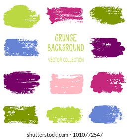 Grunge brush stroke texture backgrounds vector collection, set of paint dabs, splashes design. Brushstroke rough painted elements, splats, stains. Banner, tag or label watercolor splash backgrounds.