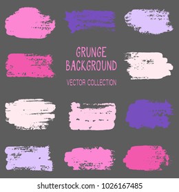 Grunge brush stroke texture backgrounds vector collection, set of paint dabs, splashes design. Brushstroke rough painted elements, splats, stains. Banner, tag or label watercolor splash backgrounds.