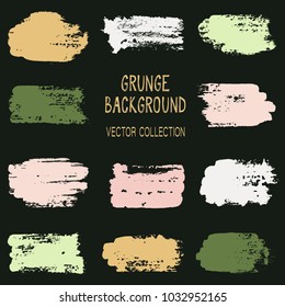 Grunge brush stroke texture backgrounds vector collection, set of paint dabs, splashes design. Brushstroke rough painted elements, splats, stains. Banner, tag or label watercolor splash backgrounds.