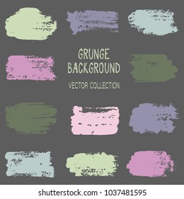 Grunge brush stroke texture backgrounds vector collection, set of paint dabs, splashes design. Brushstroke rough painted elements, splats, stains. Banner, tag or label watercolor splash backgrounds.