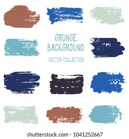 Grunge brush stroke texture backgrounds vector collection, set of paint dabs, splashes design. Brushstroke rough painted elements, splats, stains. Banner, tag or label watercolor splash backgrounds.