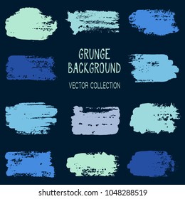 Grunge brush stroke texture backgrounds vector collection, set of paint dabs, splashes design. Brushstroke rough painted elements, splats, stains. Banner, tag or label watercolor splash backgrounds.