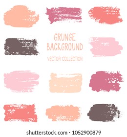 Grunge brush stroke texture backgrounds vector collection, set of paint dabs, splashes design. Brushstroke rough painted elements, splats, stains. Banner, tag or label watercolor splash backgrounds.