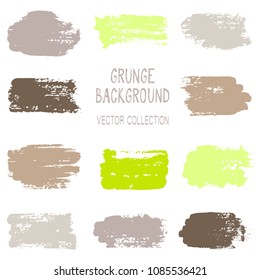 Grunge brush stroke texture backgrounds vector collection, set of paint dabs, splashes design. Brushstroke rough painted elements, splats, stains. Banner, tag or label watercolor splash backgrounds.