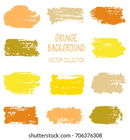 Grunge brush stroke texture backgrounds vector collection, set of paint dabs, splashes design. Brushstroke rough painted elements, splats, stains. Banner, tag or label watercolor splash backgrounds.