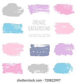 Grunge brush stroke texture backgrounds vector collection, set of paint dabs, splashes design. Brushstroke rough painted elements, splats, stains. Banner, tag or label watercolor splash backgrounds.