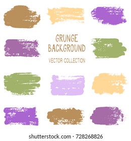 Grunge brush stroke texture backgrounds vector collection, set of paint dabs, splashes design. Brushstroke rough painted elements, splats, stains. Banner, tag or label watercolor splash backgrounds.