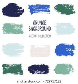 Grunge brush stroke texture backgrounds vector collection, set of paint dabs, splashes design. Brushstroke rough painted elements, splats, stains. Banner, tag or label watercolor splash backgrounds.