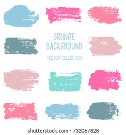 Grunge brush stroke texture backgrounds vector collection, set of paint dabs, splashes design. Brushstroke rough painted elements, splats, stains. Banner, tag or label watercolor splash backgrounds.