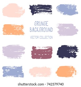 Grunge brush stroke texture backgrounds vector collection, set of paint dabs, splashes design. Brushstroke rough painted elements, splats, stains. Banner, tag or label watercolor splash backgrounds.