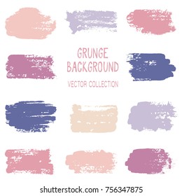 Grunge brush stroke texture backgrounds vector collection, set of paint dabs, splashes design. Brushstroke rough painted elements, splats, stains. Banner, tag or label watercolor splash backgrounds.