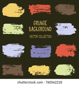 Grunge brush stroke texture backgrounds vector collection, set of paint dabs, splashes design. Brushstroke rough painted elements, splats, stains. Banner, tag or label watercolor splash backgrounds.
