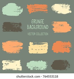 Grunge brush stroke texture backgrounds vector collection, set of paint dabs, splashes design. Brushstroke rough painted elements, splats, stains. Banner, tag or label watercolor splash backgrounds.