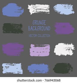 Grunge brush stroke texture backgrounds vector collection, set of paint dabs, splashes design. Brushstroke rough painted elements, splats, stains. Banner, tag or label watercolor splash backgrounds.