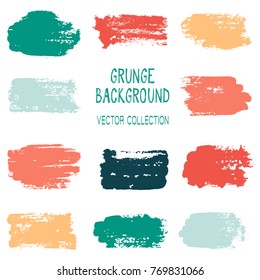 Grunge brush stroke texture backgrounds vector collection, set of paint dabs, splashes design. Brushstroke rough painted elements, splats, stains. Banner, tag or label watercolor splash backgrounds.
