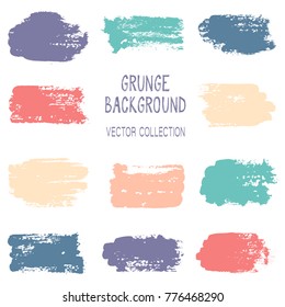 Grunge brush stroke texture backgrounds vector collection, set of paint dabs, splashes design. Brushstroke rough painted elements, splats, stains. Banner, tag or label watercolor splash backgrounds.