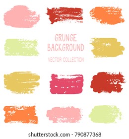 Grunge brush stroke texture backgrounds vector collection, set of paint dabs, splashes design. Brushstroke rough painted elements, splats, stains. Banner, tag or label watercolor splash backgrounds.