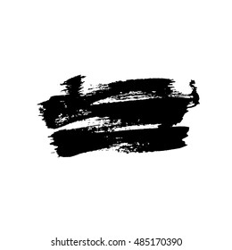 Grunge brush stroke texture, isolated black on white. Paintbrush artistic shape element. Ink line. Watercolor art template. Paint design. Smear creative pattern. Vector illustration