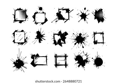 grunge brush stroke texture set watercolor splash spray ink splatter halftone line graffiti box torn paper overlay frame white background	
