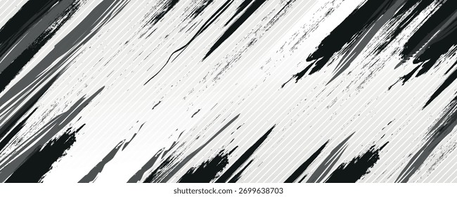 Grunge Pinsel Stroke Texture Set, abstrakte Tintenspritzer, Tropf- und Schmutzeffekte in Schwarz und Weiß